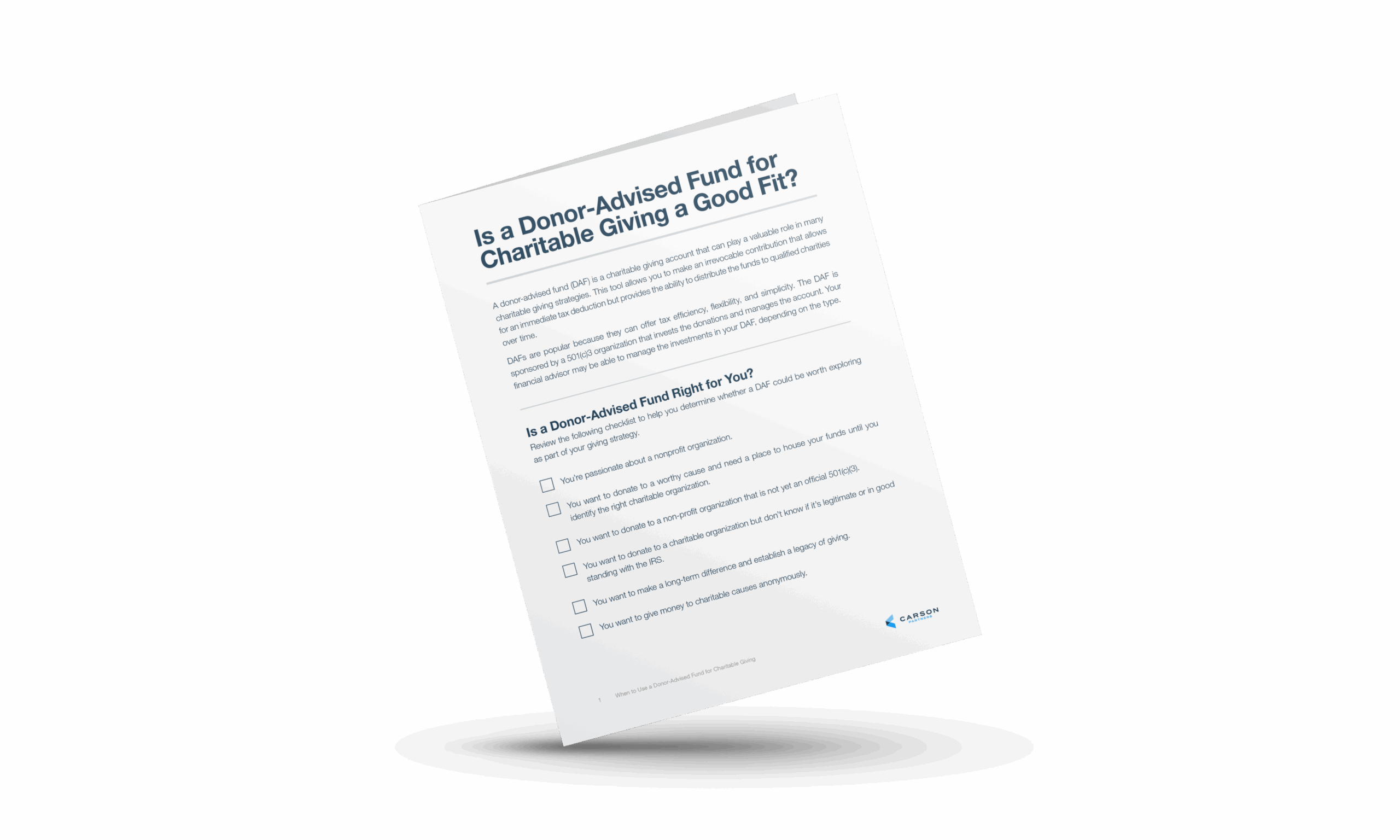 Visual of the Is A Donor-Advised Fund for Charitable Giving a Good Fit? worksheet.